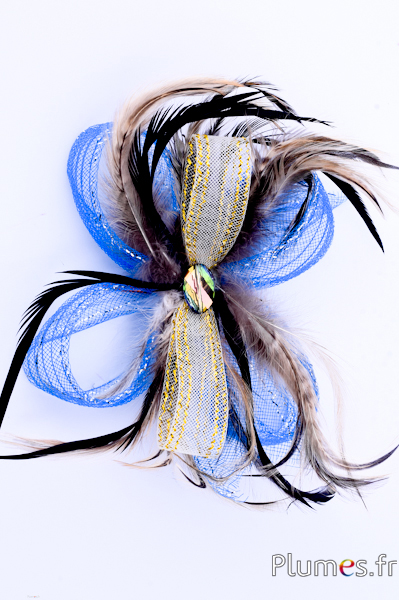 Bijou Coq - sur pince - bleu avec crin